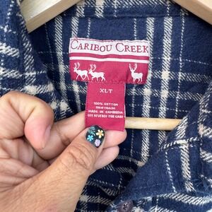 Caribou Creek Mens‎ Plaid Flannel Shirt Blue Beige Long Sleeve Cotton Size XLT
